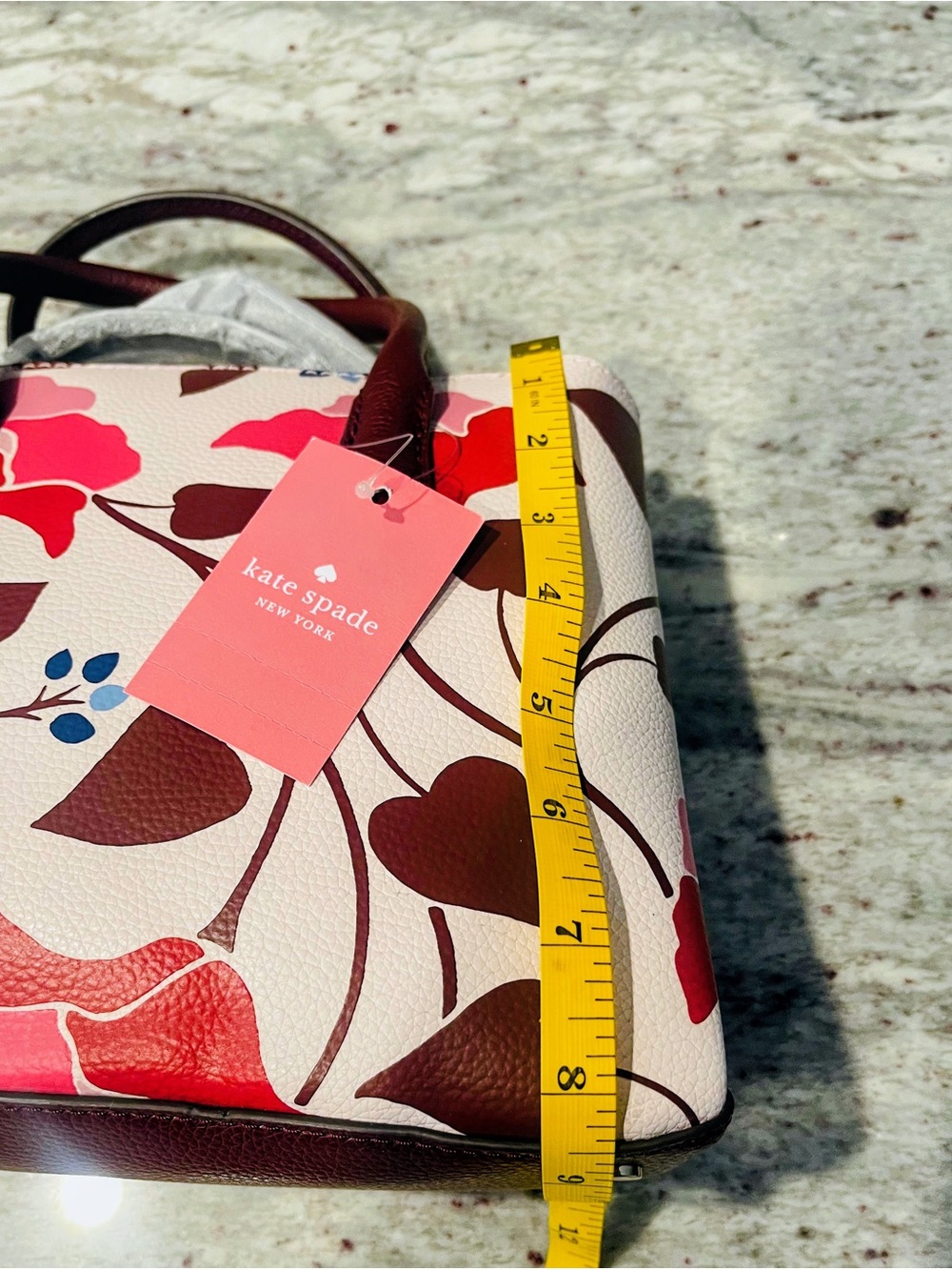 kate spade Pink and Brown Floral Dome Satchel with Blue Accents